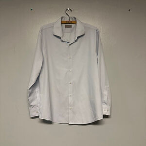 Men's Perry Ellis White Blue Performance Tech Slim Fit Dress Shirt size large